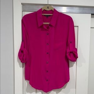 100% Silk Pink Button-Up Blouse